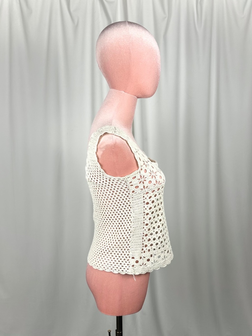 Vintage Handmade Cream Crochet Tank Top Boho Festival Cottagecore XS - Picture 6 of 16
